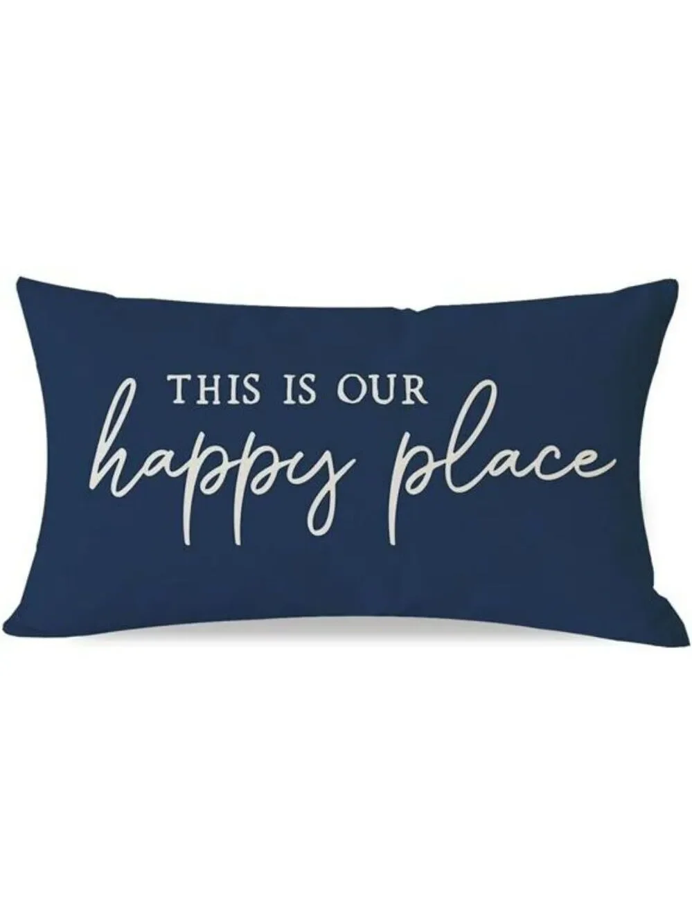 Happy Place Pillow Cover 12x20 Blue Farmhouse Lumbar Cushion Case for Couch Sofa